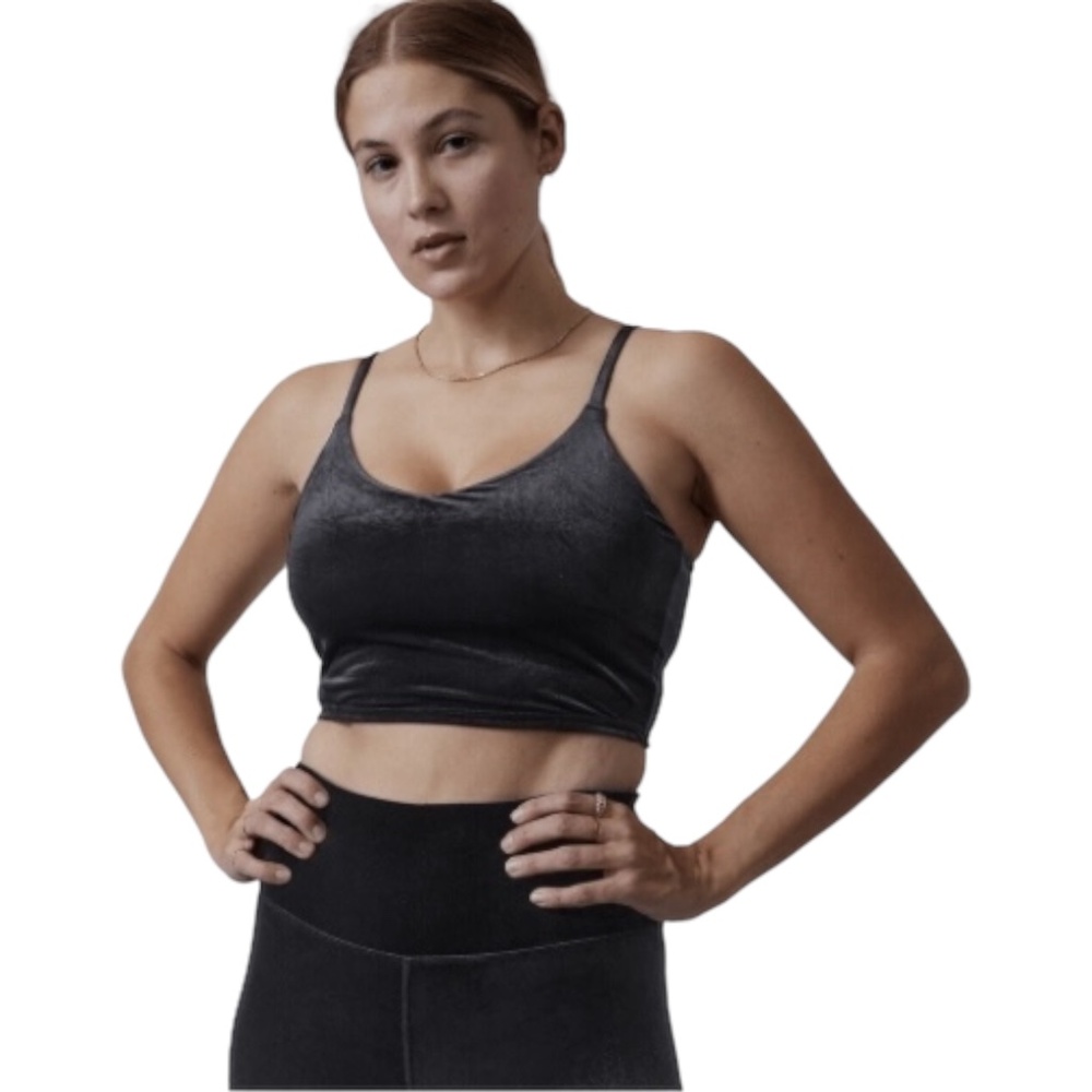 NWT Athleta Elation V-Neck Velvet Crop Black Large